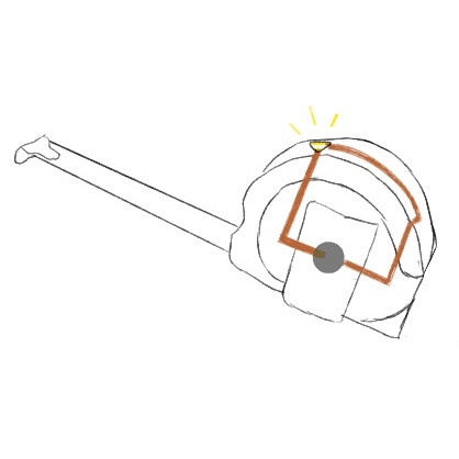 This drawing illustrates how a circuit could be installed on a measuring tape to indicate its functionality. The circuit would activate the lights when the tape measure is opened.